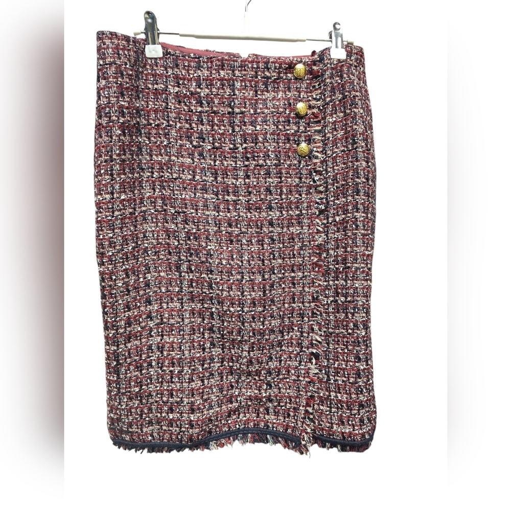 Talbots Tweed Faux Wrap Skirt Sz.6 Burgandy Navy